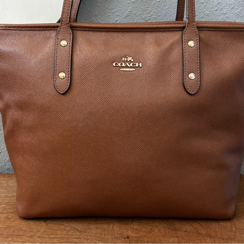 Coach Brown Leather Tote with Gold Hardware